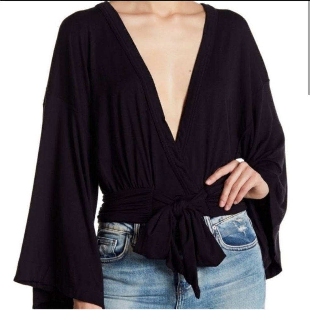 Free People Black Long Sleeve Top